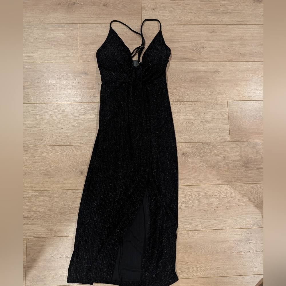 Lulu's Black Sparkle Dress Midi